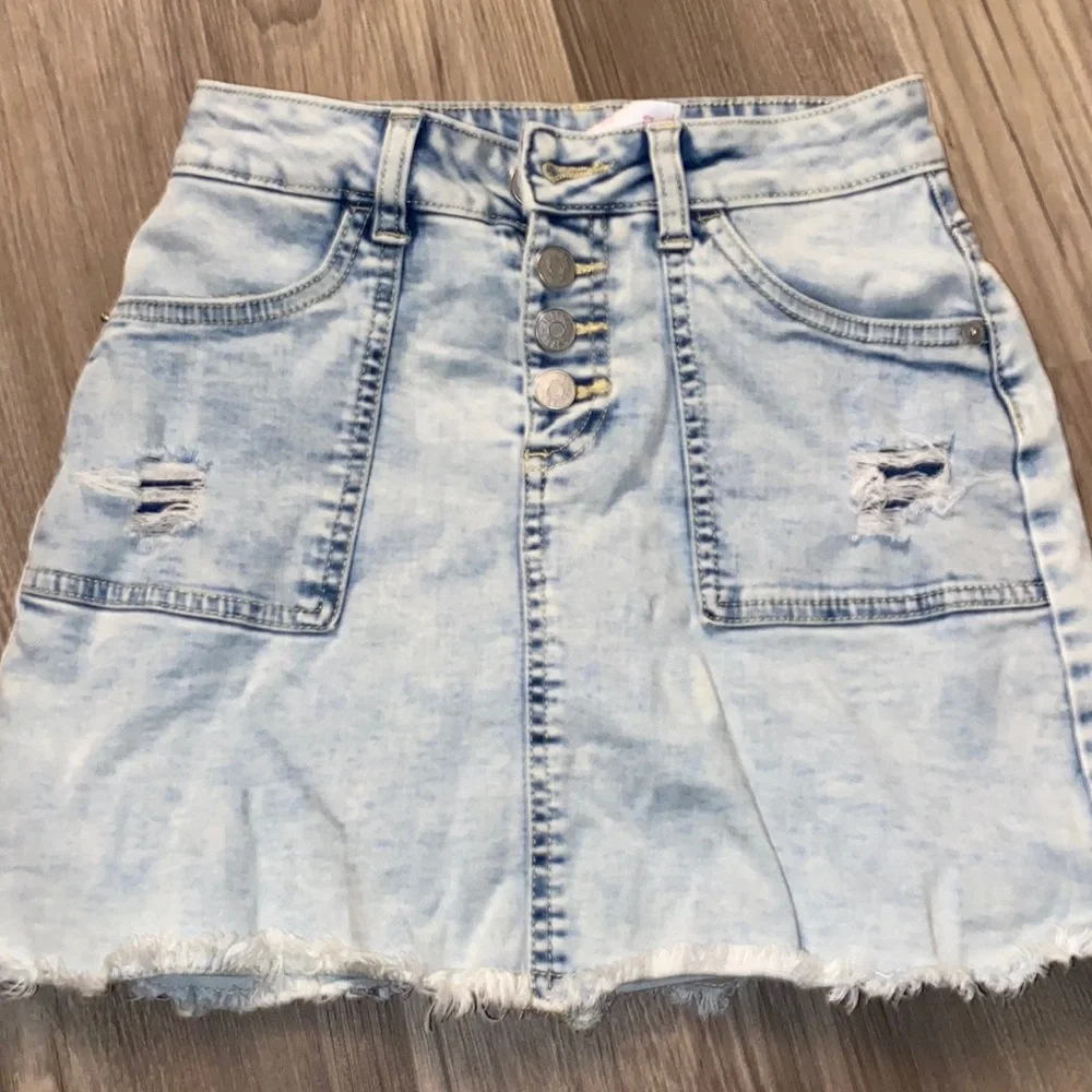 Justice Light Wash Denim Skirt with Distressed Pockets